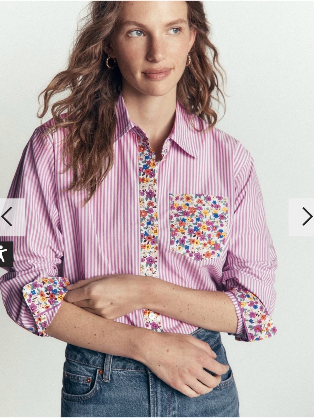 NWOT  Boden Pink Striped Button-Down Floral Trim size 8 large